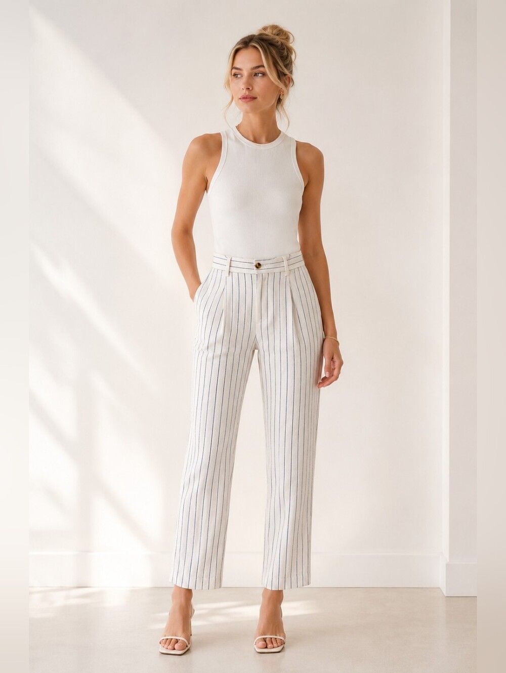 Banana Republic | Linen Blend Navy Pinstripe Pants | Size 12 | Quiet Luxury